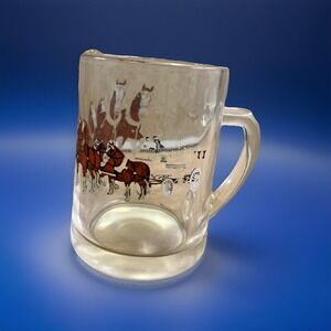 Vintage‎ Budweiser Champion Clydesdales Clear Glass 12 oz Beer Mug